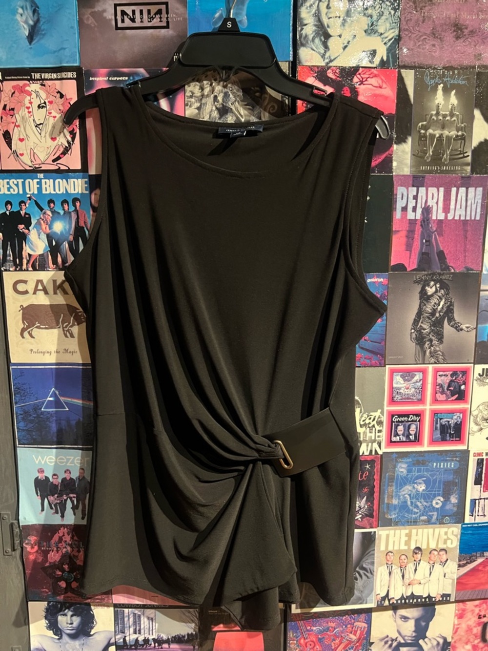 Tommy Hilfiger Black Sleeveless Drape Tank with Side Buckle